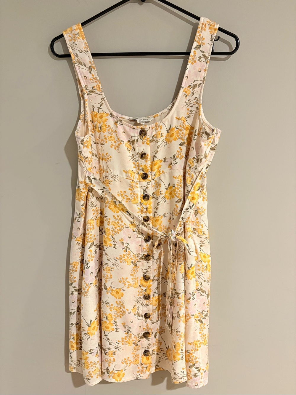 American Eagle Floral Button Front Dress Women’s S Tie Waist Sundress